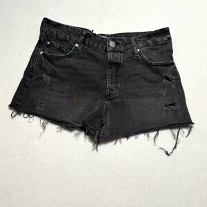 River Island Black Cotton Distressed Ripped Cutoff Denim Shorts Women US size 10